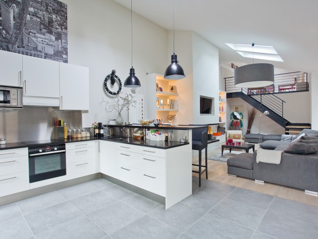 Restructuration pièces à vivre ouest home cuisine ouverte sur ... Cuisine contemporaine grise