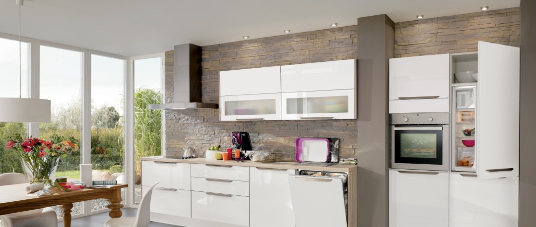 Cuisine avec mur en brique